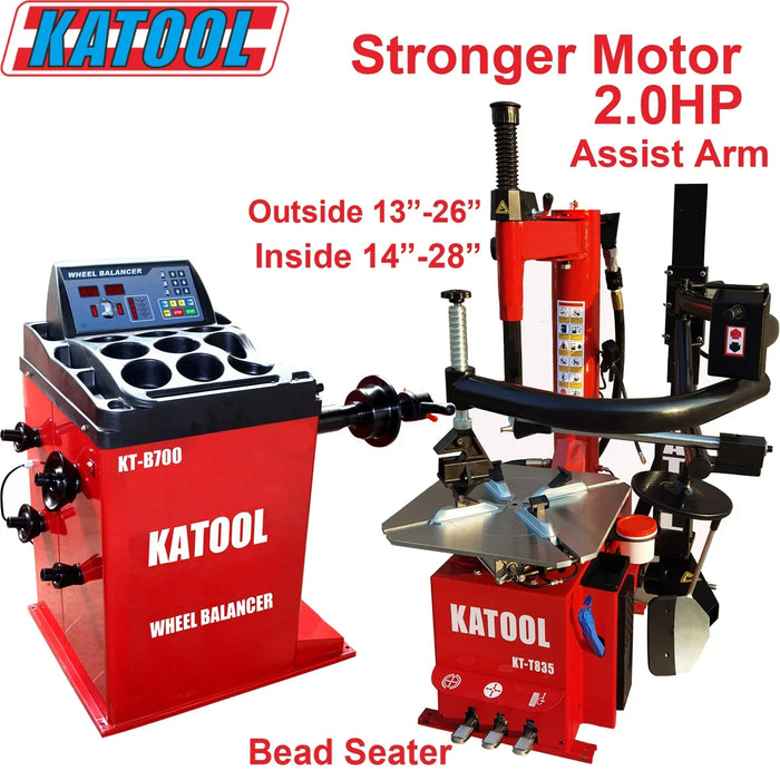 Katool Tire Changer KT-T835 & Wheel Balancer KT-B700 Combo w/ adaptors