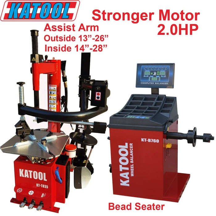 Katool Tire Changer KT-T835 & Wheel Balancer KT-B760 Combo w/ adaptors