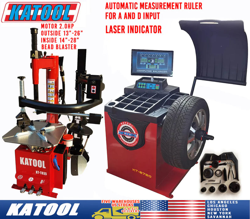 Katool Tire Changer KT-T835 & Wheel Balancer KT-B750 Combo w/ adaptors